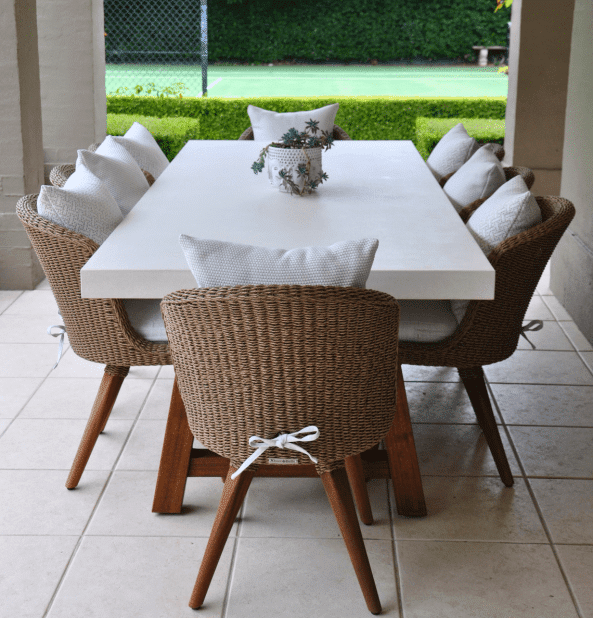 Concrete dining table 1 1 concrete vs teak outdoor tables
