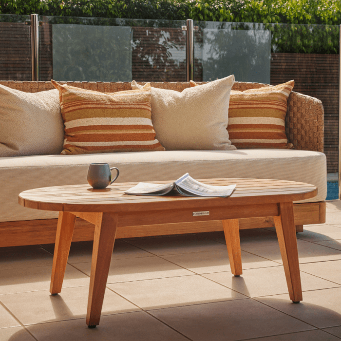 Oval Outdoor Teak Coffee Table - 1
